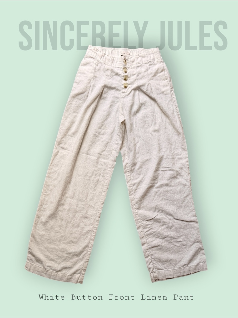 Sincerely Jules White Linen Blend Wide Leg Pants Button Detail